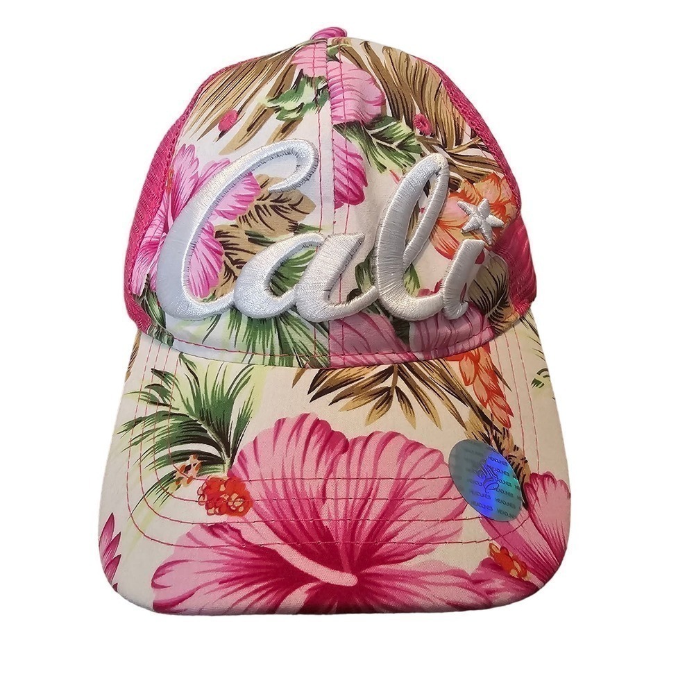 Cali Trucker Hat Womens Snapback Pink Embroidered Floral Tropical Mesh